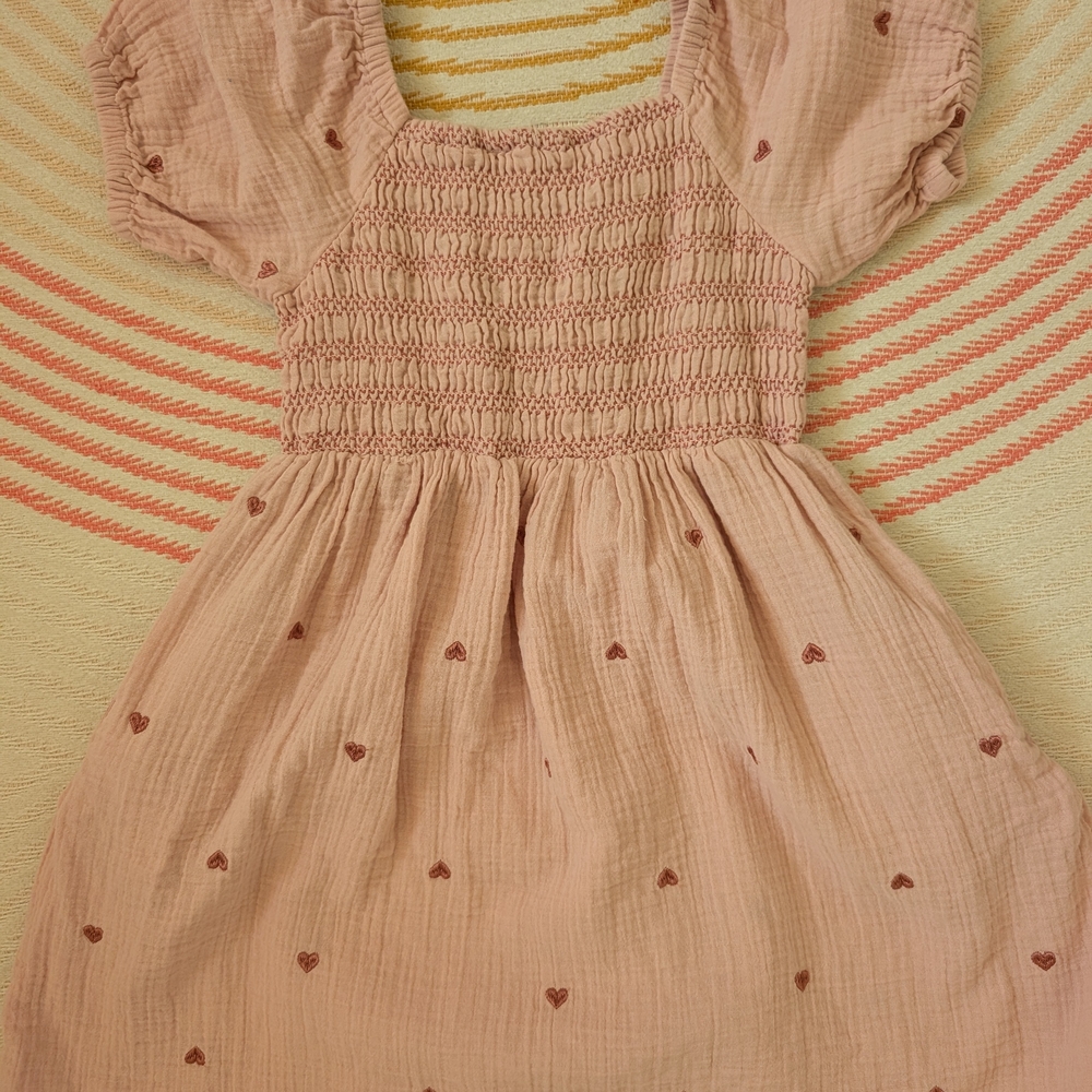 Cat & Jack Blush Smocked Dress with Heart Accents